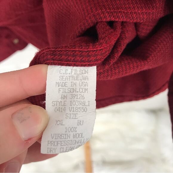 Filson Men’s Vintage Red 100% Virgin Wool Thick Button Down Shirt Size XXL - Picture 8 of 9